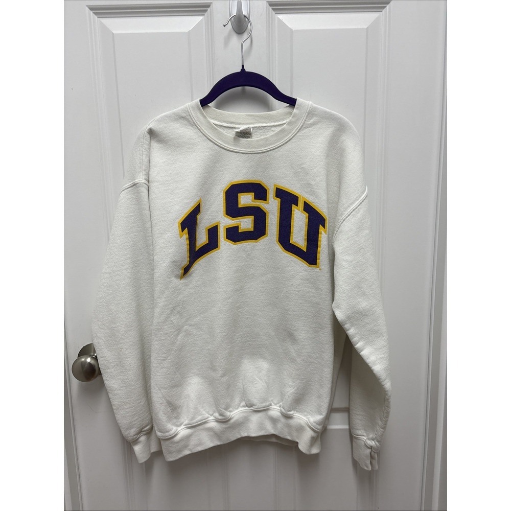 LSU White Sweatshirt Terry Louisiana State Collegiate - Size Medium